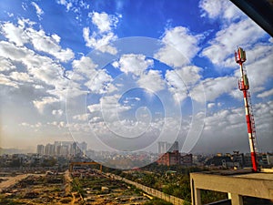 Cloud and city architecture view in noida