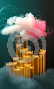 Cloud City Data Structures Abstract digital cityscape cloud computing data storage network infrastructure technological