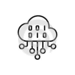 Cloud coding, icon in line design. Cloud, coding, programming, data, storage, computing, development on white background