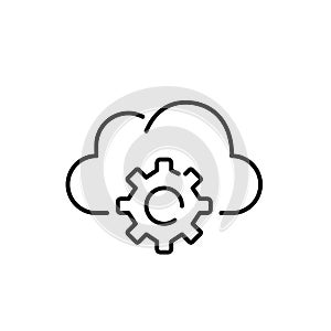 Cloud and cogwheel. Cloud-based data storage and technologies efficiency and optimization. Pixel perfect, editable icon