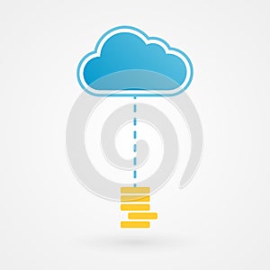 Cloud and coins. Concept of online banking, economy. Vector illustration flat design