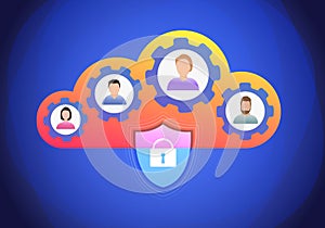 Cloud Collaboration concept. Teamwork communication, Remote online business technology, wireless and online computing. Cloud