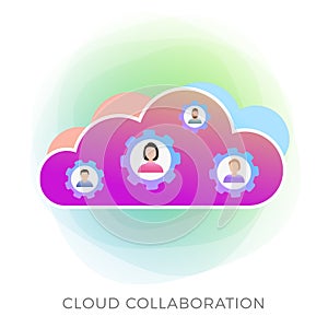 Cloud Collaboration concept, teamwork communication, wireless and online computing, remote online business technology.