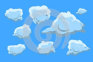 Cloud collection set on blue background. Flat design Vector