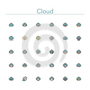 Nuvola colorato linea icone 