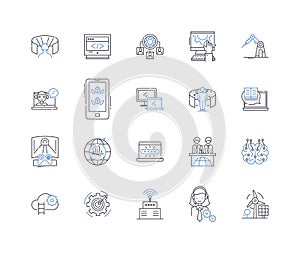 Cloud commerce line icons collection. Cloud, E-commerce, Transparency, Scalability, Efficiency, Accessibility