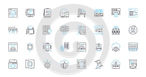 Cloud communication linear icons set. Cloud, Communication, Collaboration, Integration, Efficiency, Connectivity