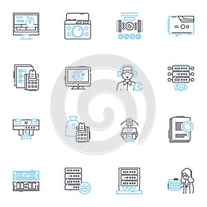 Cloud communication linear icons set. Cloud, Communication, Collaboration, Integration, Efficiency, Connectivity