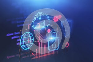 Cloud computer and cyber security background