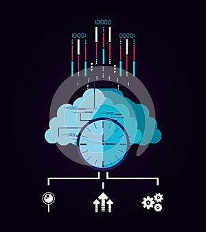 Cloud computer with data center icons