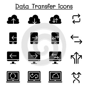 Cloud computer, data transmission, data mining, data warehouse, download, upload icon set