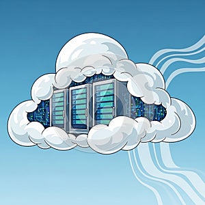 The cloud are computer servers suggesting cloud computing or cloud