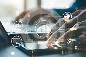 Cloud Computer technology and storage online. photo