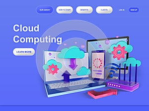 Cloud computing 3d render illustration.