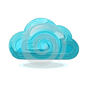 Cloud Computing Abstract Illustration, Symbol of Digital Storage and Technologies, Blue Lines