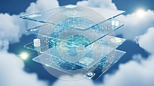 Cloud Computing Architecture Layers with Digital Icons