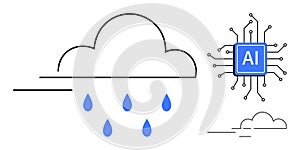 Cloud Computing and Artificial Intelligence Concept with Digital Rain and Circuit Design