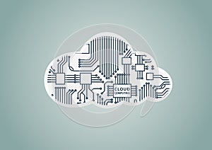 Cloud computing as example for digitilization - illustration of cloud with computer processor