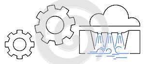 Cloud Computing and Automation Concept with Gear Icons and Data Flow