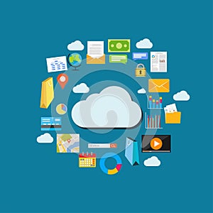 Cloud computing background. Data storage network technology. Multimedia content , web sites hosting. Internet contents concept