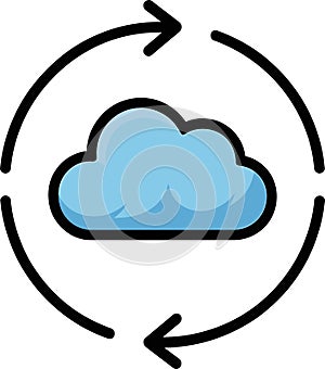 Cloud Computing Backup Data Refresh Icon with Arrows and Cloud Shape Vector