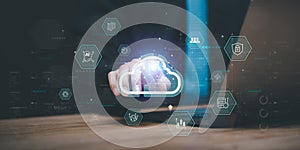 cloud computing backup technology concept ,Access to server communication services ,database connection with modern hardware and