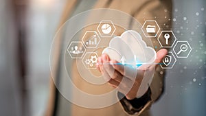 cloud computing backup technology concept ,Access to server communication services ,database connection with modern hardware and