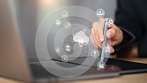 cloud computing backup technology concept ,Access to server communication services ,database connection with modern hardware and