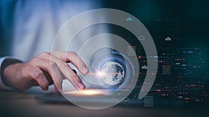 cloud computing backup technology concept ,Access to server communication services ,database connection with modern hardware and