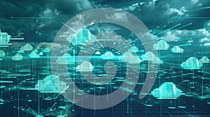 Cloud computing and big data analysis connecting digital pixels in cyberspace