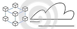 Cloud Computing and Blockchain Network Integration Concept in Minimalist Design