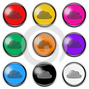 Cloud computing button icon set isolated on white with clipping path