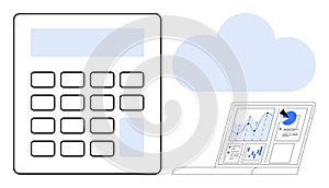 Cloud computing with a calculator and data analytics on a laptop screen