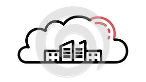 Cloud Computing with Cityscape for Digital Urban Services, vector design Generative AI