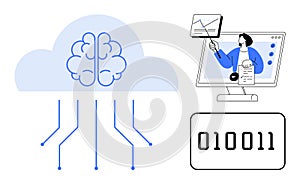 Cloud Computing Brain Technology AI Data Transfer and Online Learning Concept