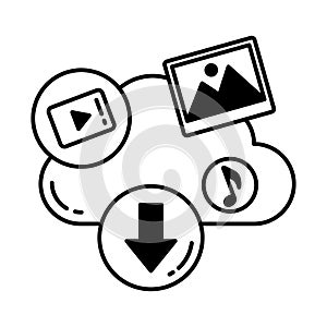 Cloud computing, cloud downloading, cloud storage, remote server, remote web hosting, Cloud computing vector, icon, editable,