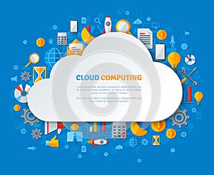 Cloud Computing with Cloud Frame and Flat Icons.