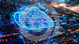 Cloud computing code on a computer screen, developing ecommerce solutions