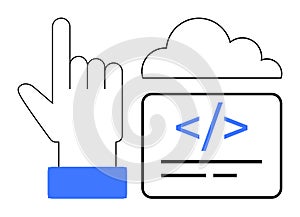 Cloud Computing and Coding Concept with Hand Gesture and Code Symbol