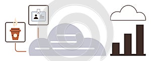Cloud Computing with Coffee, ID, and Data Analytics Concept