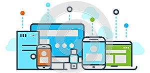Cloud computing color concept. Shared data devices