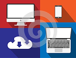 Cloud computing with computer and smart phone flat design modern