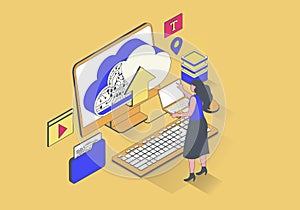 Cloud computing concept in 3d isometric design. Vector illustration