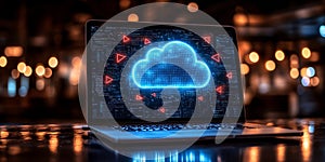 Cloud Computing Concept with Arrows on Laptop Screen