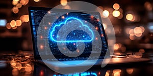 Cloud Computing Concept with Arrows on Laptop Screen