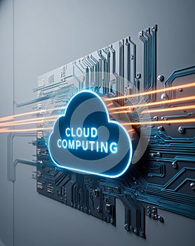 Cloud Computing Concept Artificial Intelligence Network Over a Futuristic Circuit Board.
