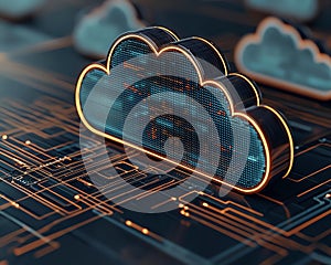 Cloud Computing Concept, Cloud Backup, Machine Learning, Digital Cloud Concept with Data Patterns on Circuit Board Background