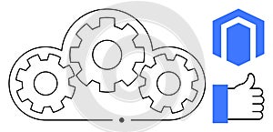 Cloud Computing Concept with Gear Mechanisms and Security Icon for Workflow Optimization