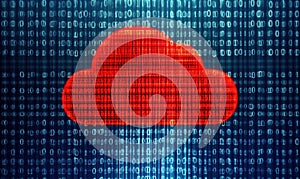 Cloud computing concept with binary code background, digital data representation