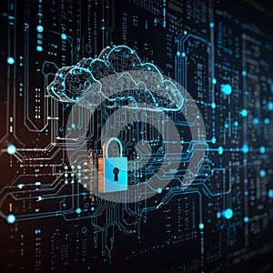 Cloud computing concept, blockchain, cyber security, locked, cloud computing diagram, network data storage, technology